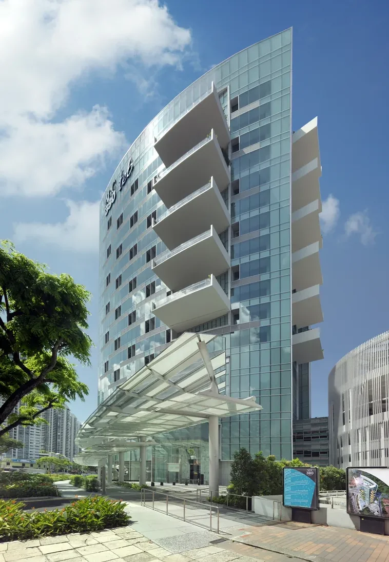 ARC 380 grand drop-off canopy and glazed entrance on Jalan Besar